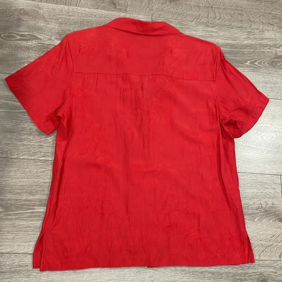 Caribbean Joe Short Sleeve Button Front Red Floral Silk Blend Top S - Picture 15 of 16